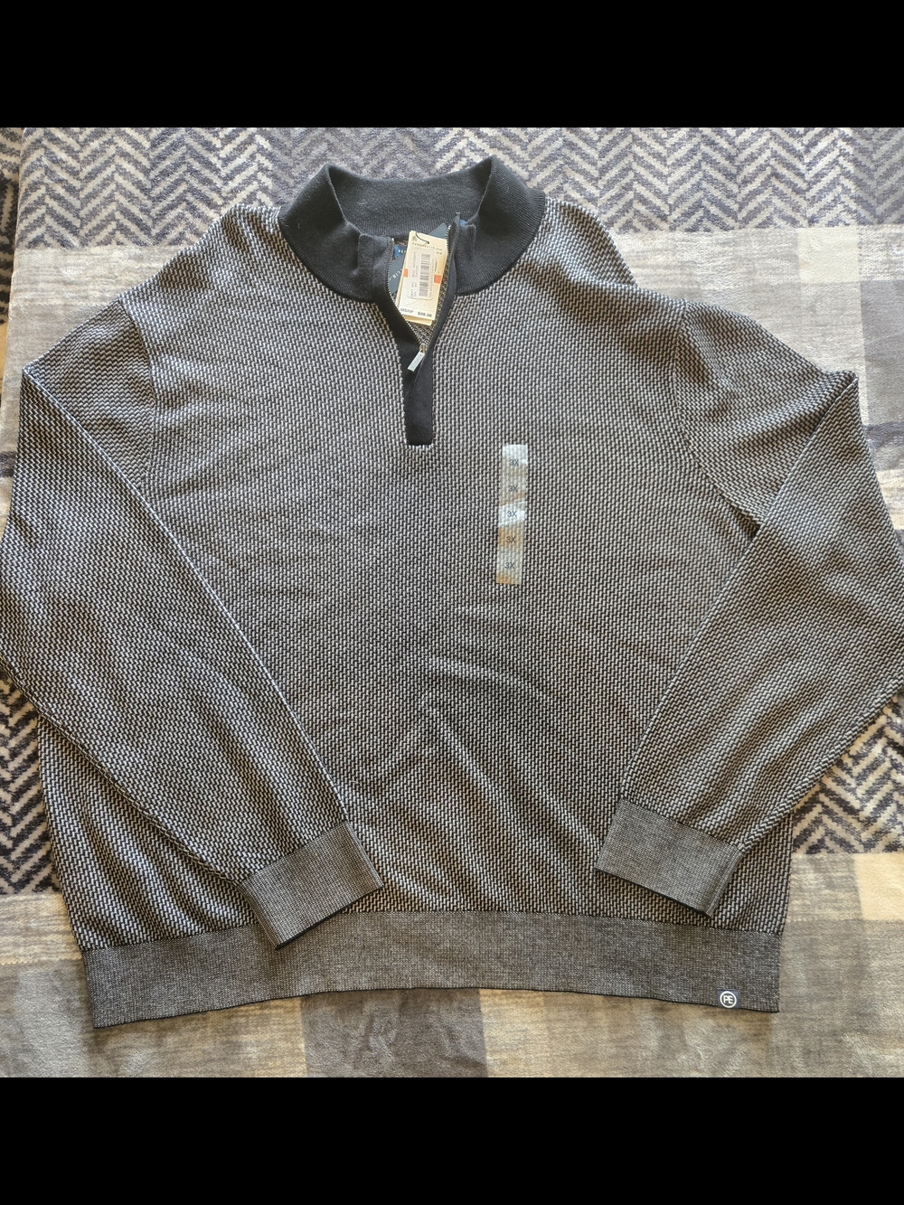 NWT Men's Perry Ellis Big And Tall 3X Gray Quarter-Zip Knit Sweater